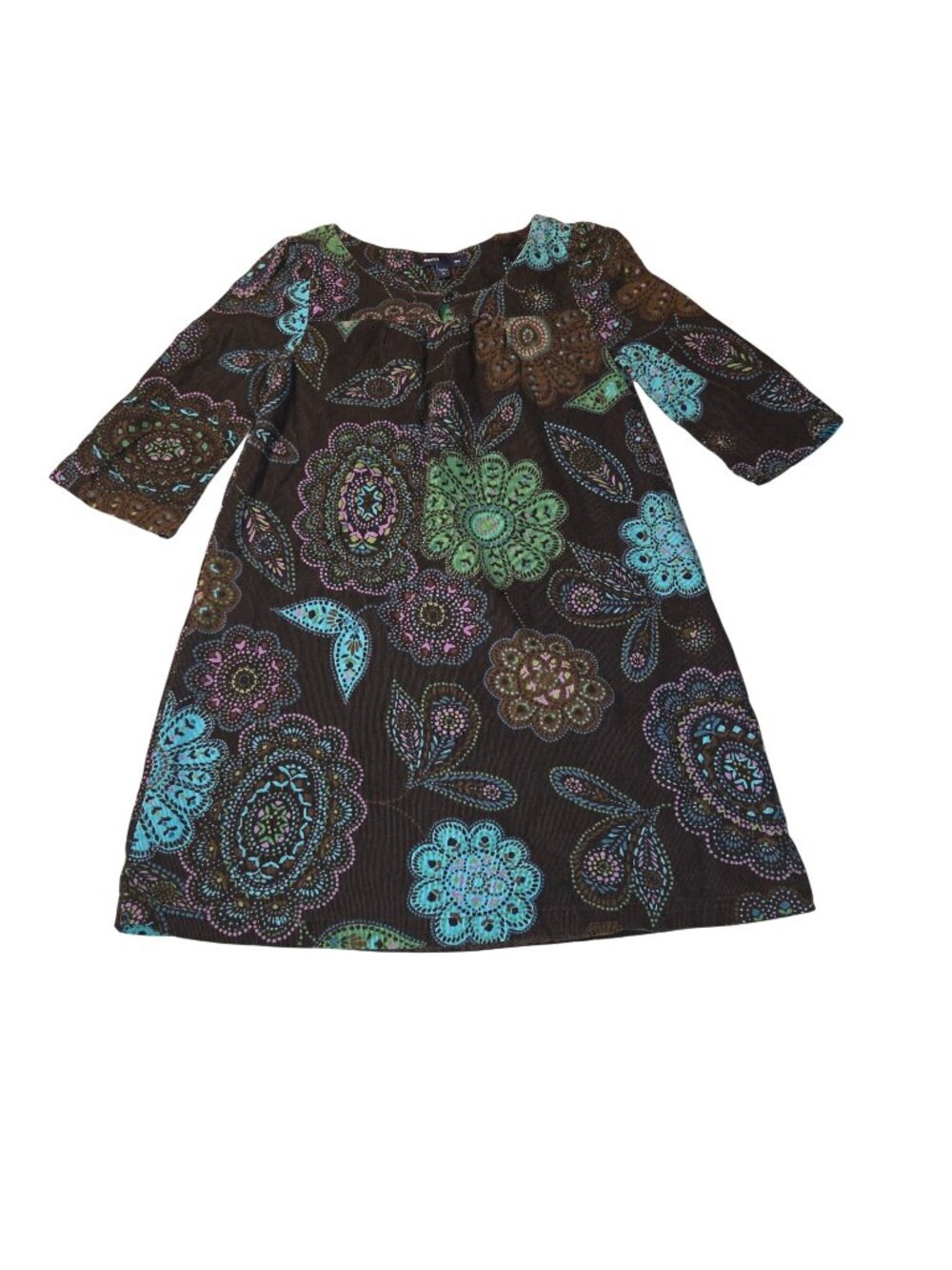 Gap Kids M 7/8  ST. Petersburg Brown Green Teal Floral Burst Corduroy Shift Dres